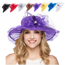 Ladies Wedding Wide Brim Hat Mother Bride Kentucky Derby Sun Hats for Mujer A342  eb-47161222
